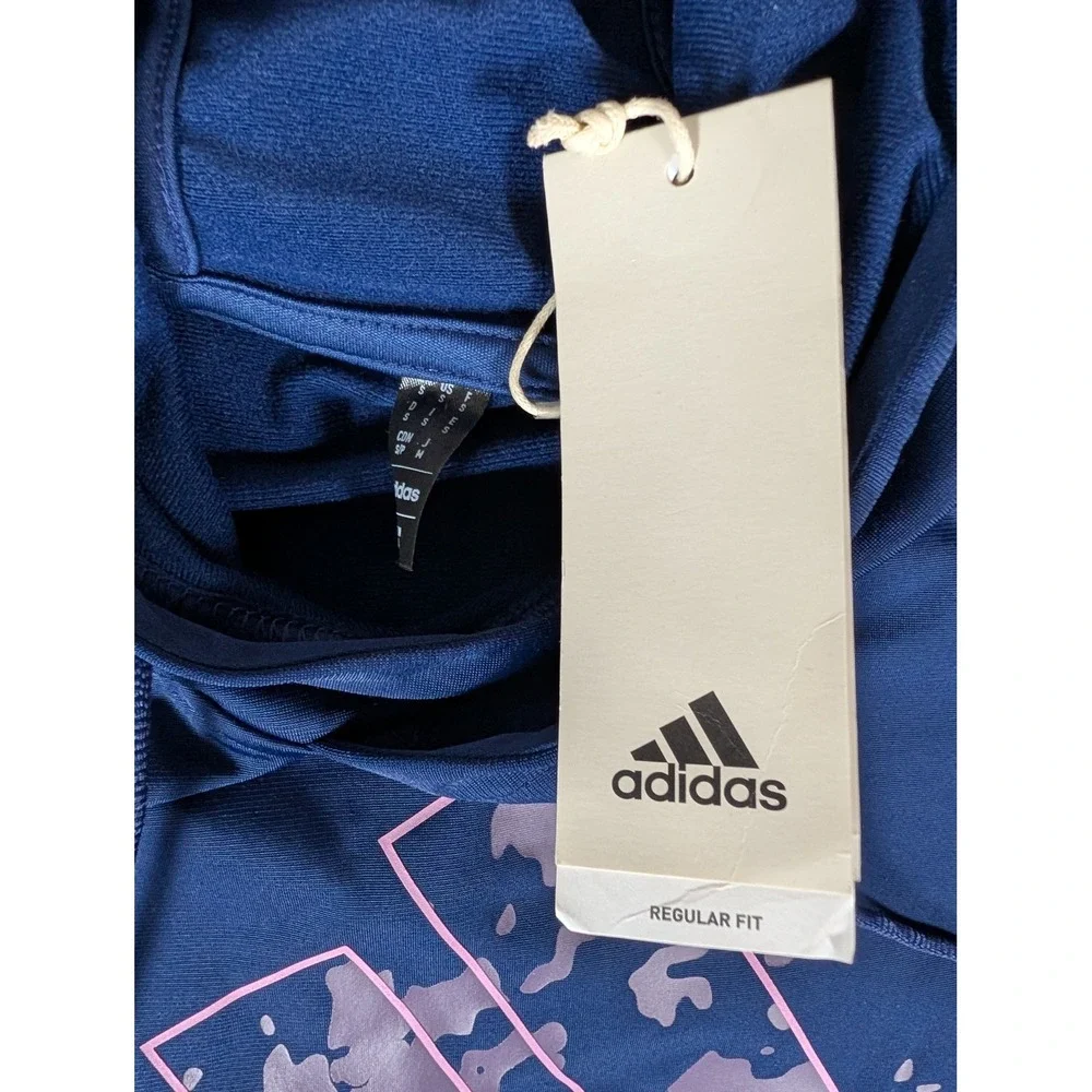 Adidas Mens Navy Blue Camo Logo Pullover Hoodie Activewear Regular Fit NEW